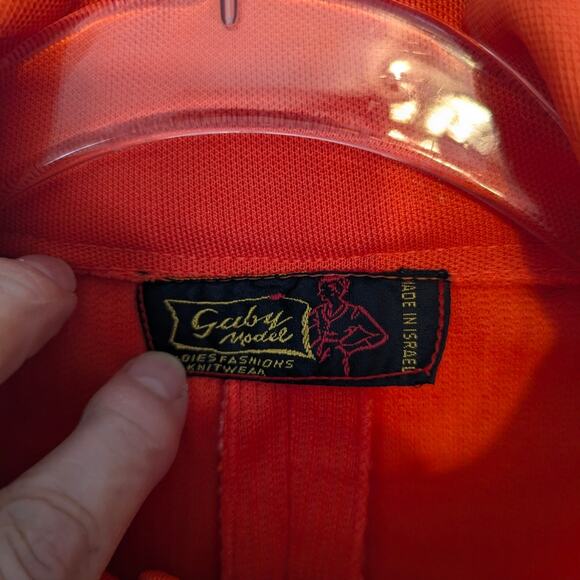 Vintage 60's 70's Women's Orange Dagger Collar Blouse Ribbed Snap Polyester - Picture 3 of 8